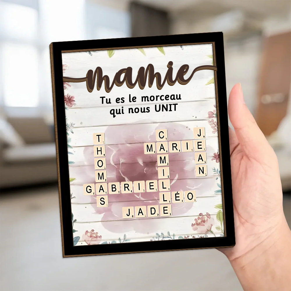 Plaque en bois personnalisée avec mots croisés