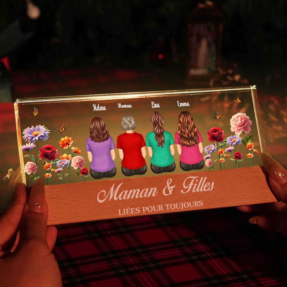Veilleuse LED personnalisée avec fleurs de naissance – Cadeau pour la famille
