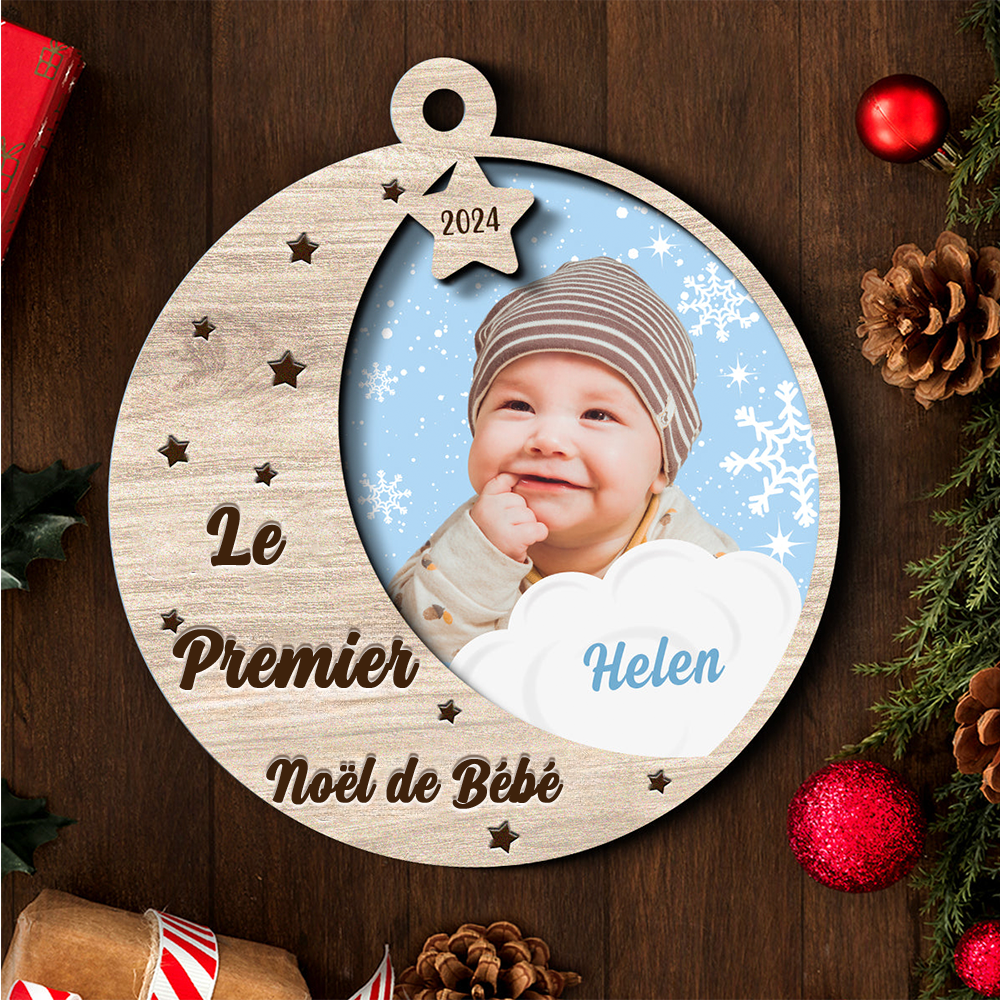 Ornement de Noël en bois - Pendentif bébé avec photo