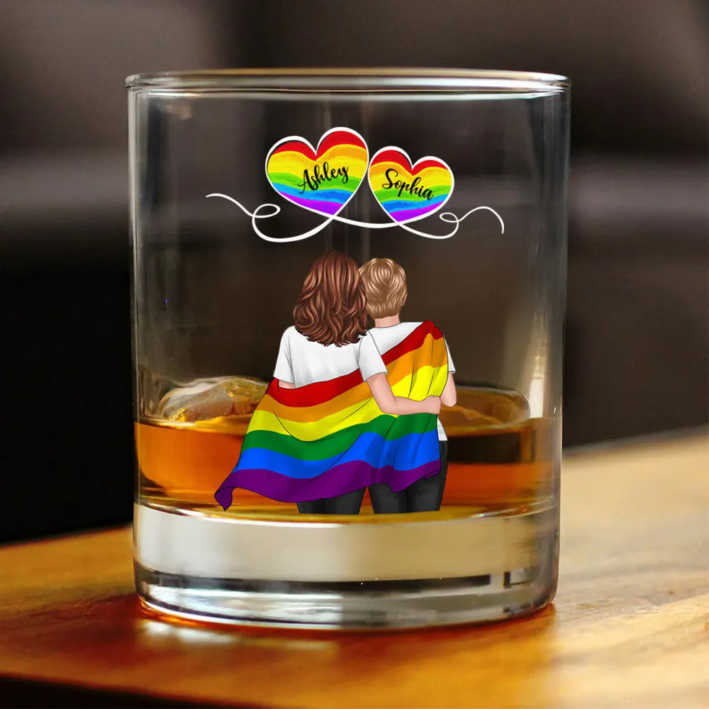 Couples arc-en-ciel – Verre à whisky personnalisé avec 2 personnages, pour couples LGBT