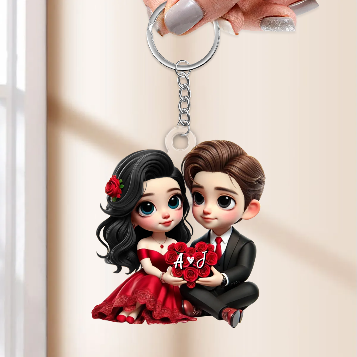 Couple avec cœur – Porte-clés en acrylique personnalisé, cadeau pour couple