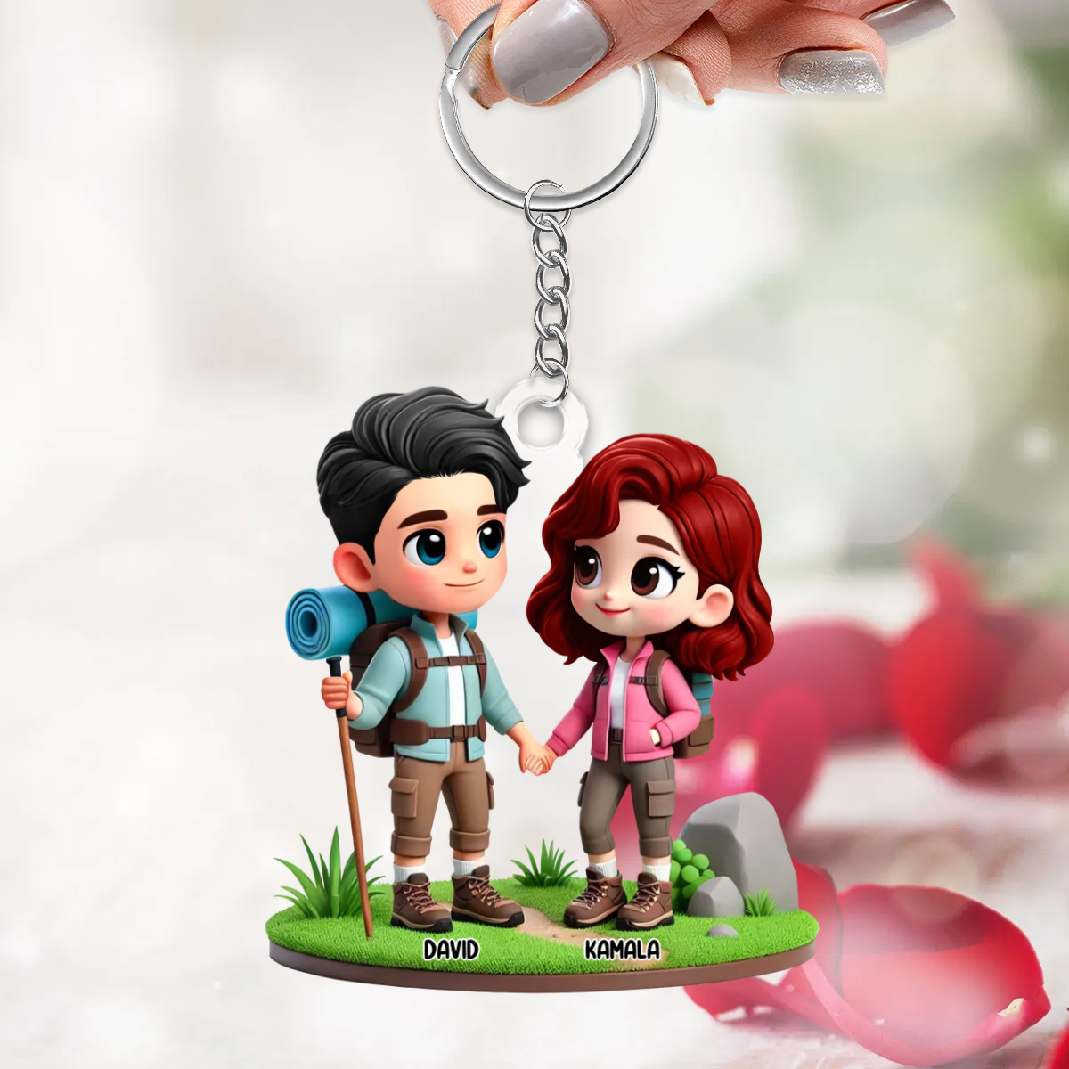 Porte-clés en acrylique « Couple camping » personnalisé avec noms, cadeau pour couple