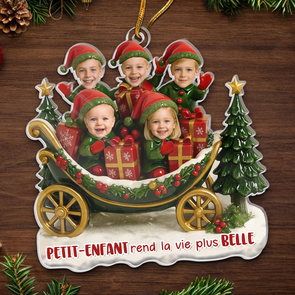 Pendentif en acrylique avec photos et texte – Décoration de sapin de Noël personnalisée pour mamie et papi