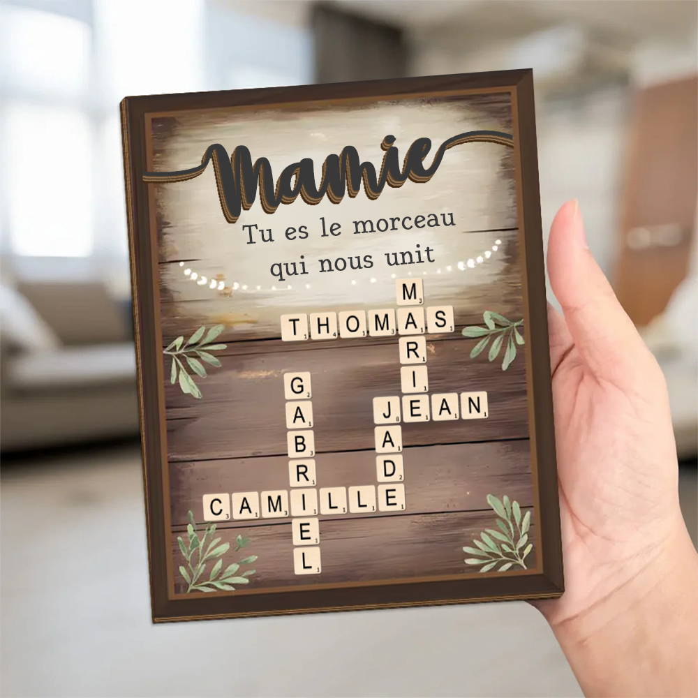 Plaque en bois personnalisée à 2 couches avec mots croisés – Cadeau pour la famille