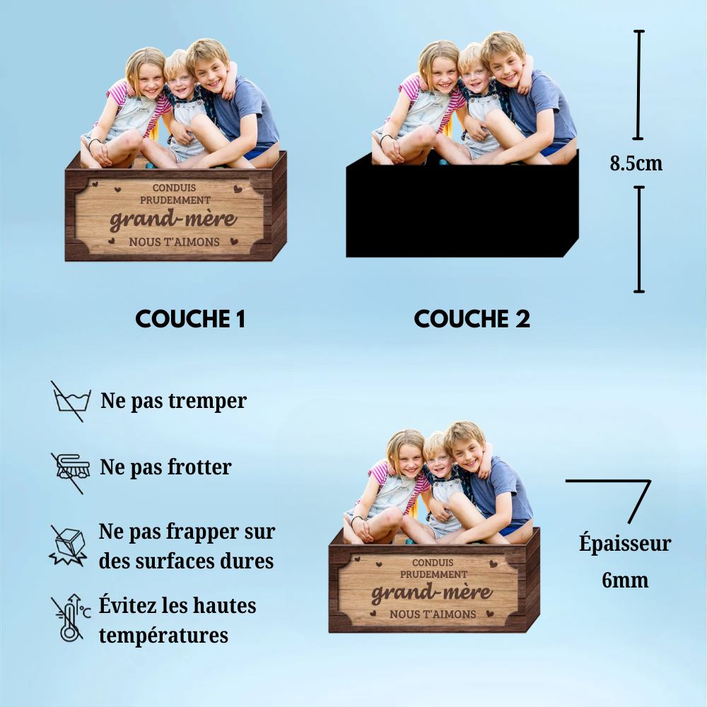 Clip pare-soleil personnalisé avec photo - Conduis prudemment - Cadeau pour la famille