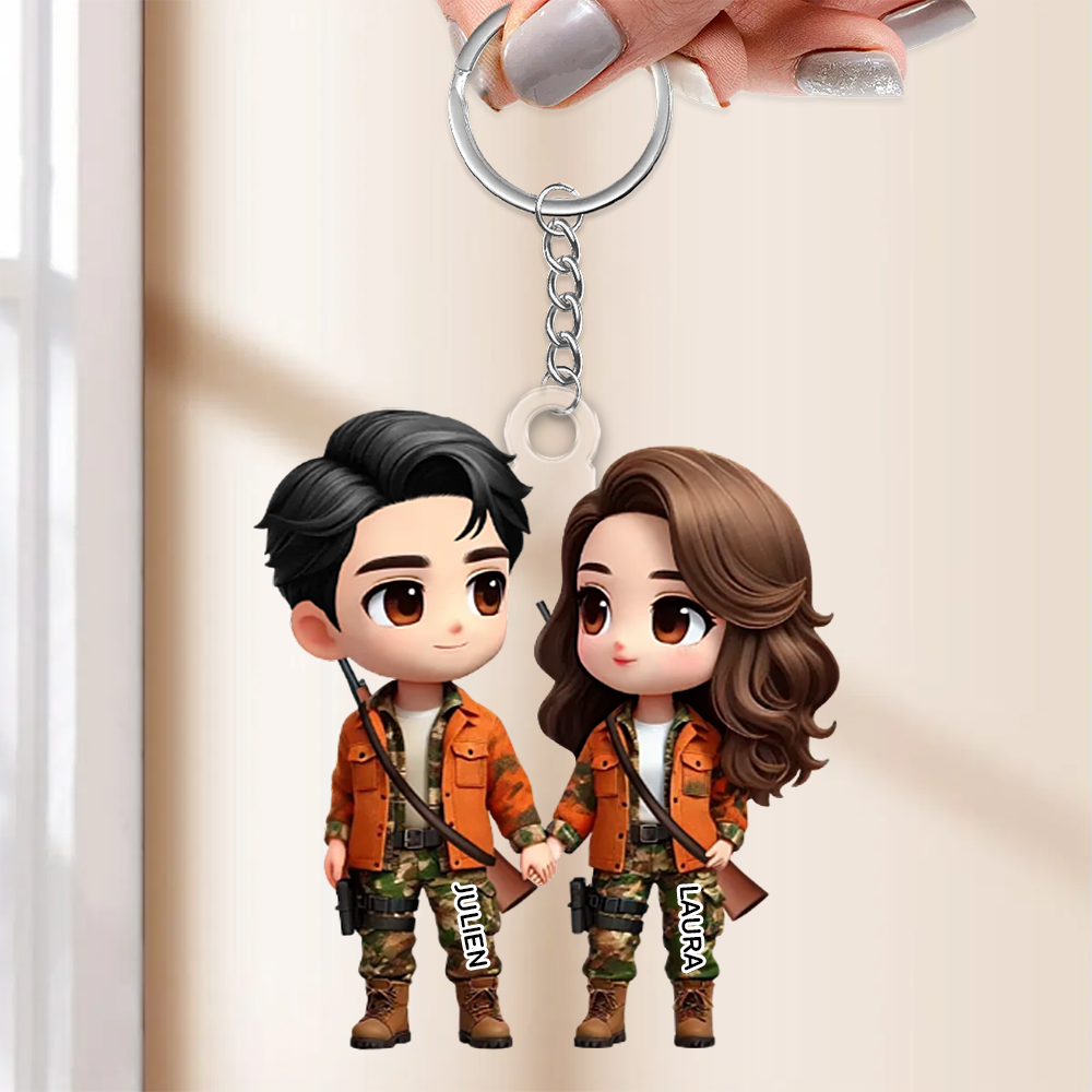 Porte-clés en acrylique « Chasse » personnalisé avec nom, cadeau pour couple
