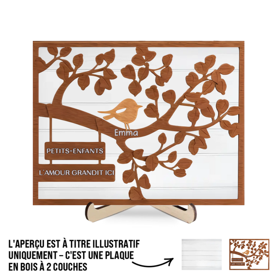 Tableau en bois personnalisé avec arbre et oiseaux – Pour la famille et les grands-mères