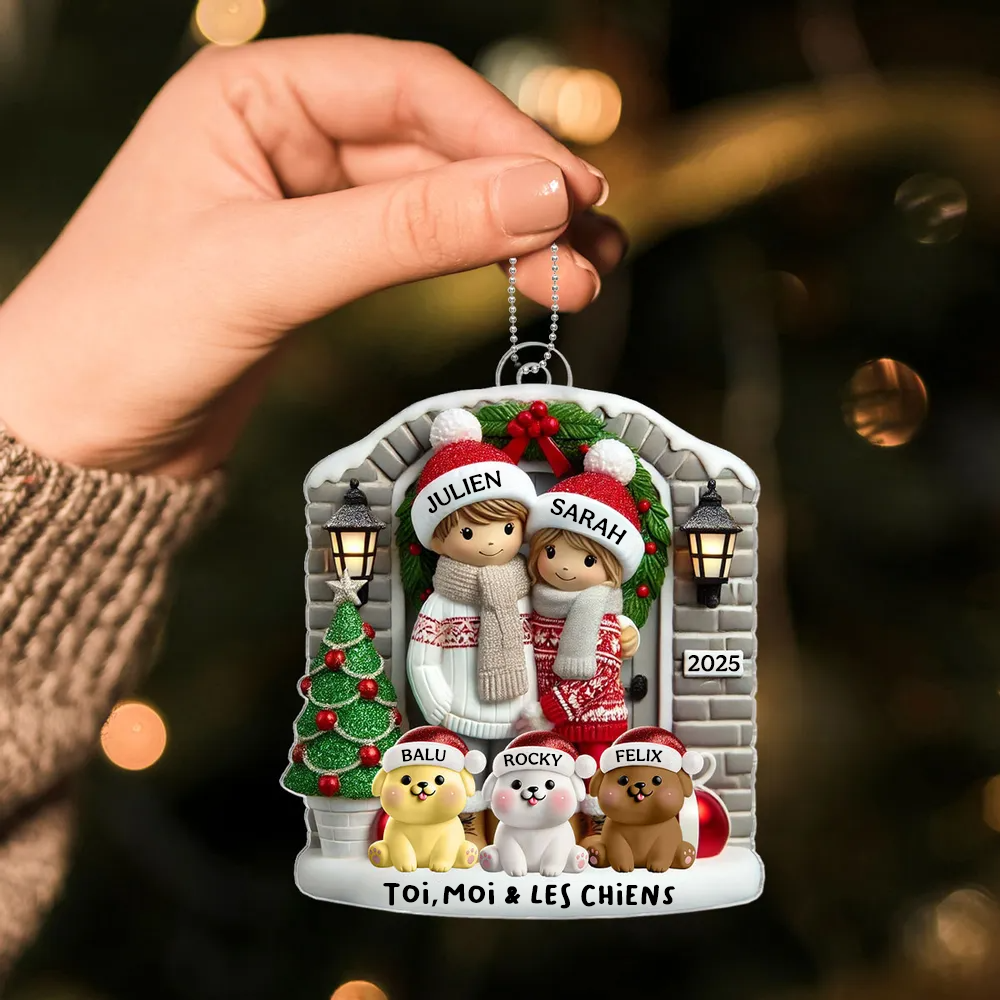 Ornement de Noël personnalisé pour couple avec animal de compagnie en option (chien ou chat)