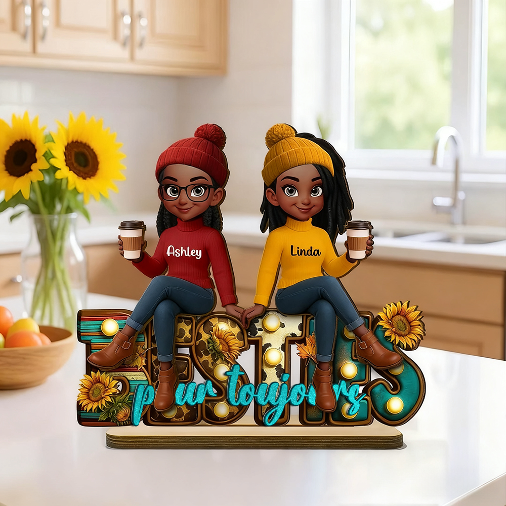 Besties pour toujours - Tableau en bois personnalisé avec 2 à 6 femmes Cadeau pour amies