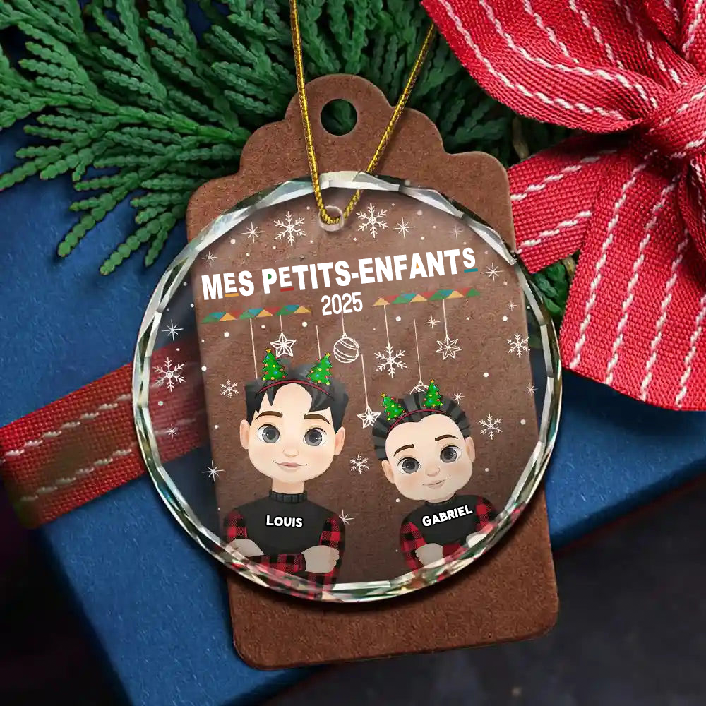 Pendentif en verre personnalisé avec 1 à 10 enfants Décoration de Noël pour grand-mère et grand-père