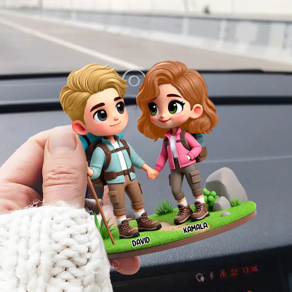 Pendentif en acrylique « Couple camping » personnalisé avec noms, cadeau pour couple