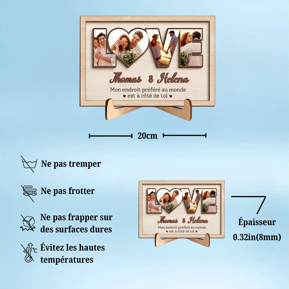 LOVE – Plaque en bois personnalisée avec photos pour couple amoureux