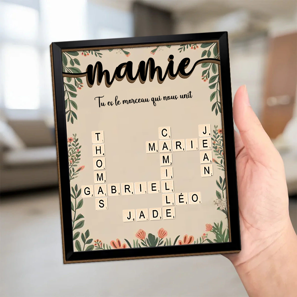 Plaque en bois personnalisée avec mots croisés – Cadeau pour Mamie et Papi