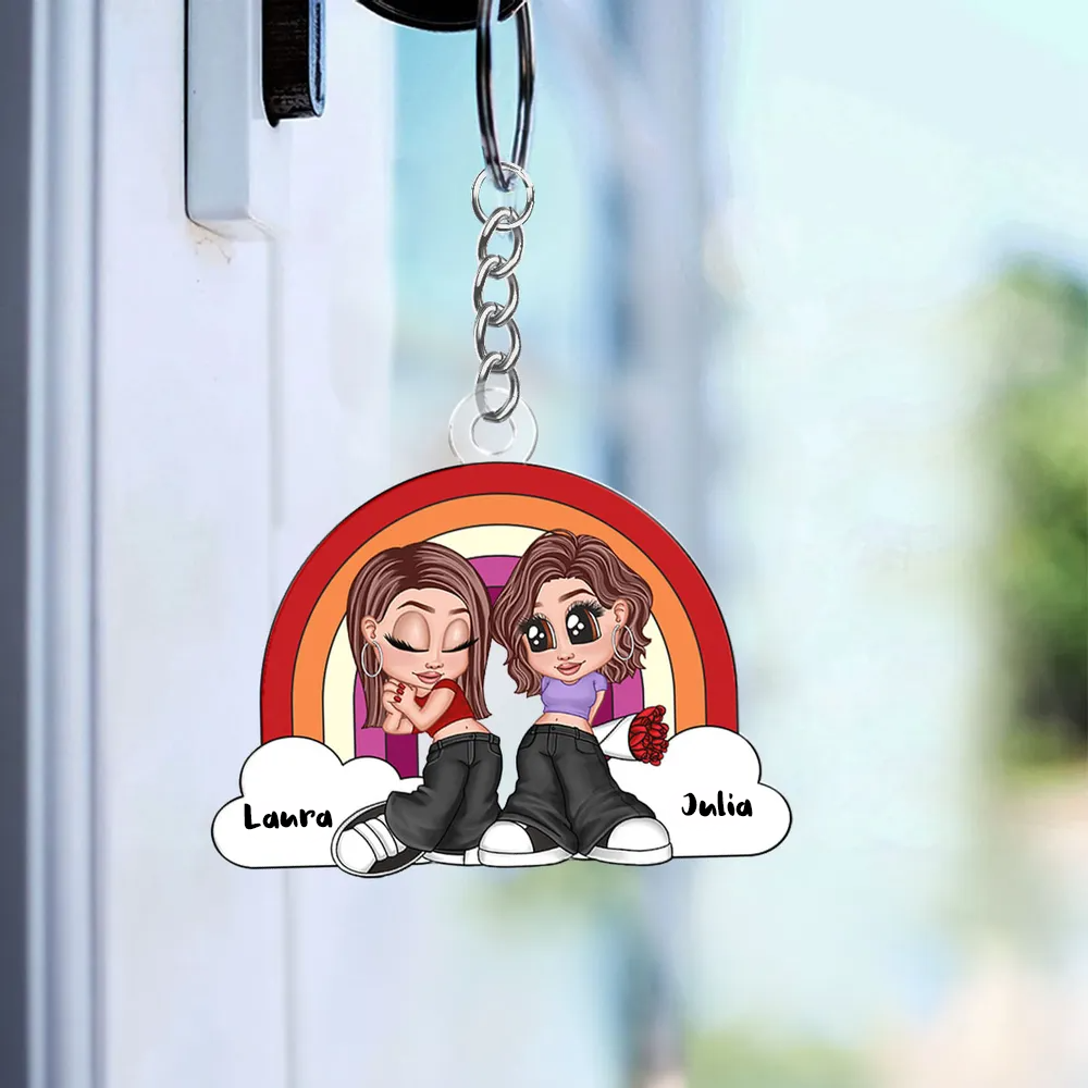 Porte-clés personnalisé en acrylique – Cadeau pour couple LGBT arc-en-ciel