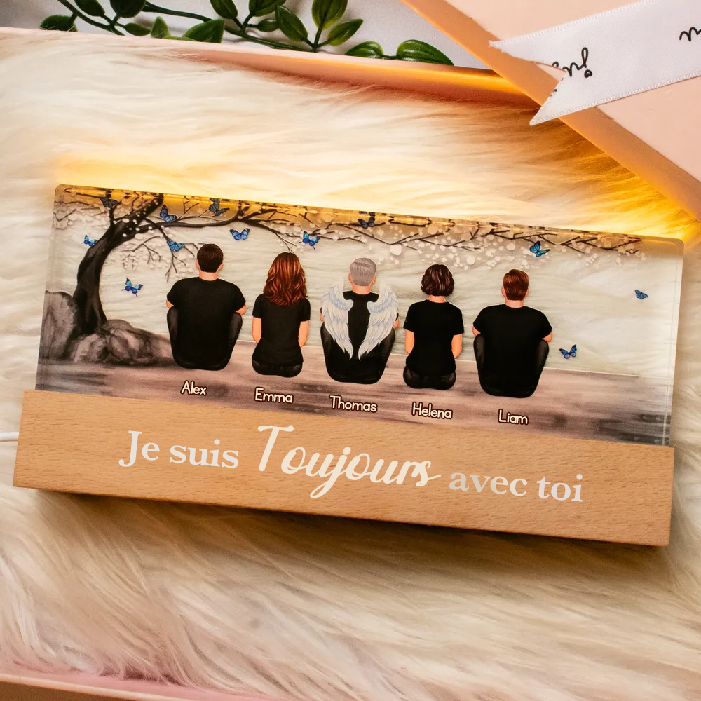 Veilleuse LED personnalisée – Famille sous l’arbre, cadeau de deuil