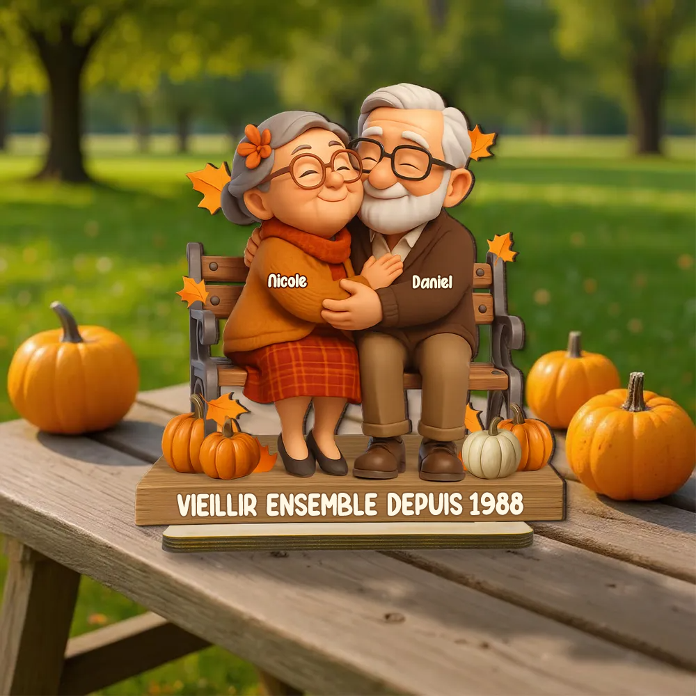 Plaque en bois personnalisée pour couple âgé avec noms et texte