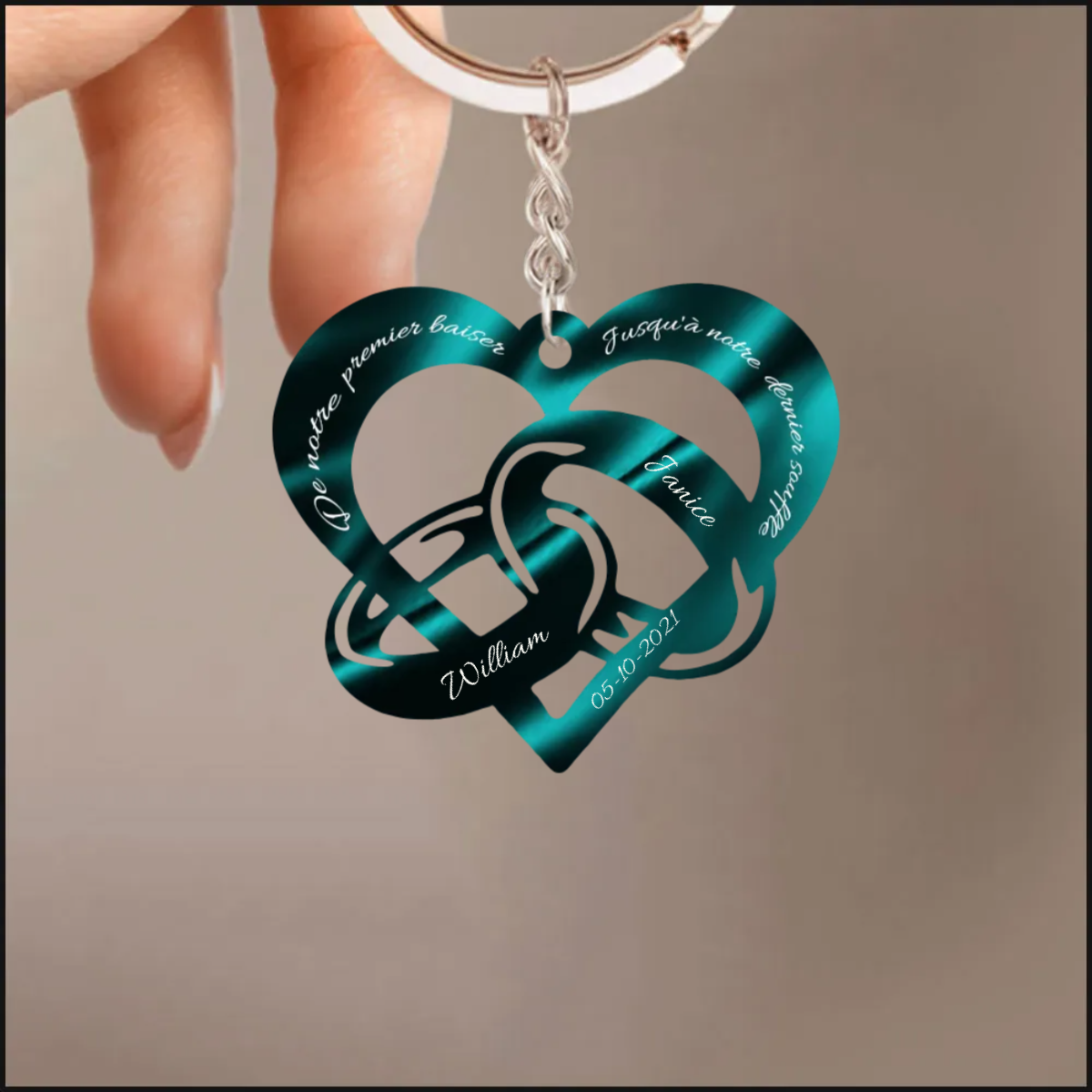 Porte-clés Amour infini 2 noms et date