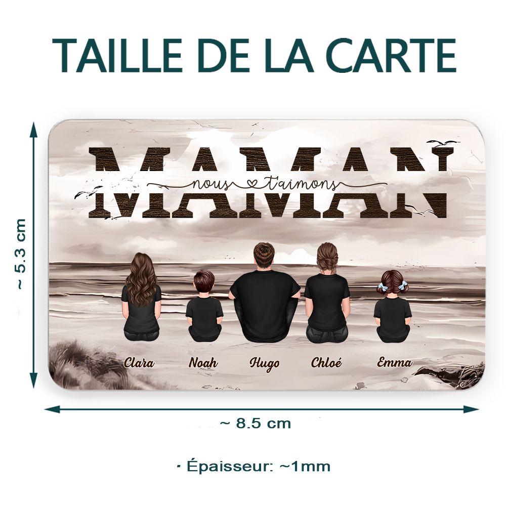 Carte portefeuille personnalisée avec famille « Maman, nous t’aimons »