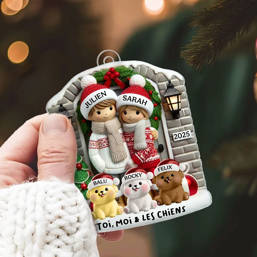 Ornement de Noël personnalisé pour couple avec animal de compagnie en option (chien ou chat)