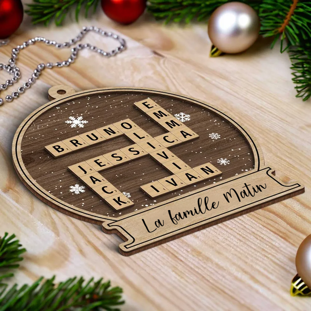 Décoration de Noël en forme de mots croisés personnalisée avec noms