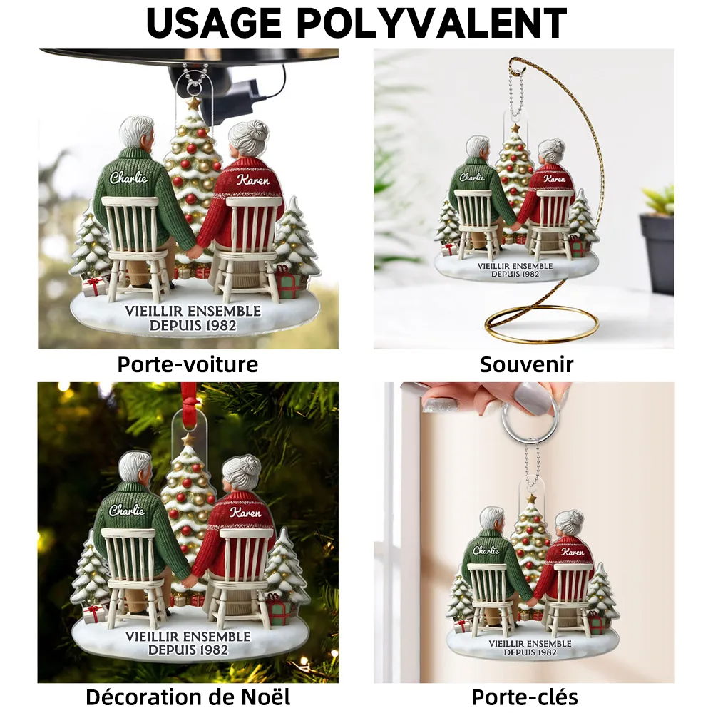 Ornement de Noël plate en acrylique – « Vieux couple »