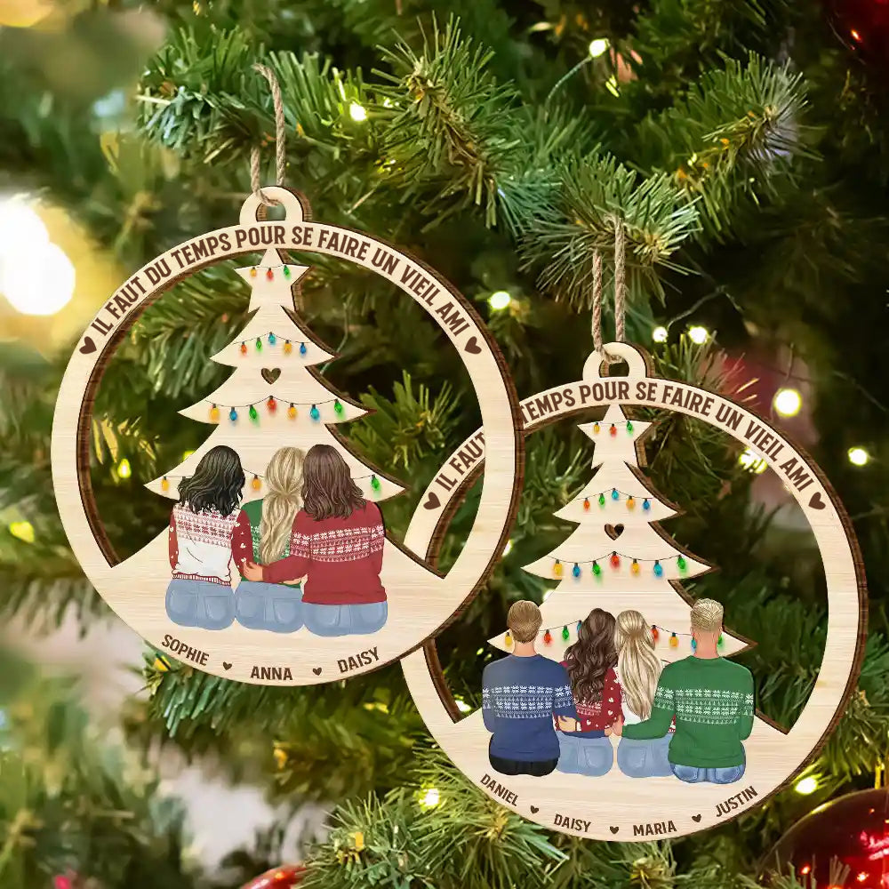 Ornement en bois personnalisé avec 2 à 6 personnes – Décoration de sapin de Noël, cadeau pour amis