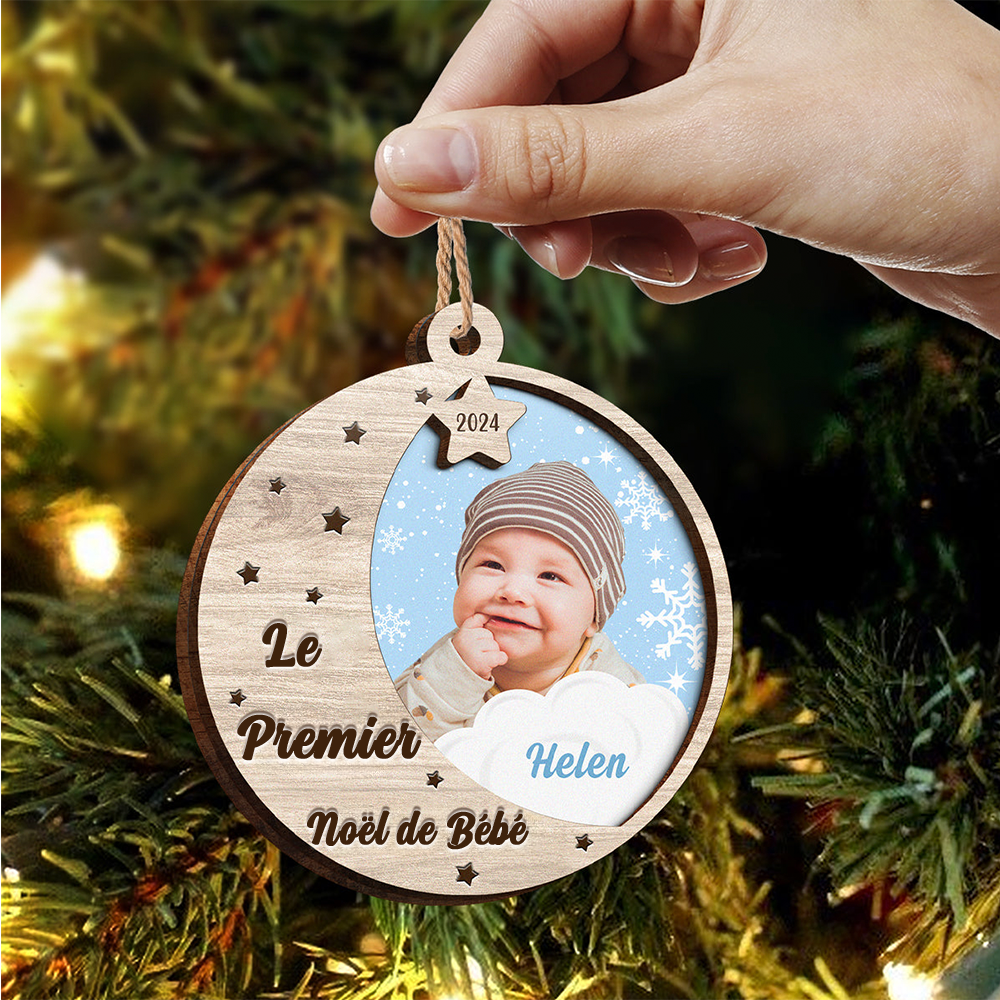 Ornement de Noël en bois - Pendentif bébé avec photo