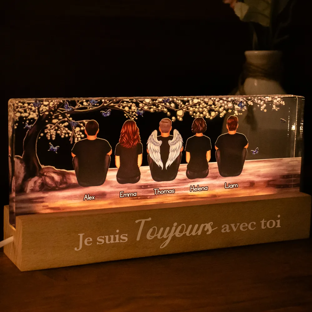 Veilleuse LED personnalisée – Famille sous l’arbre, cadeau de deuil