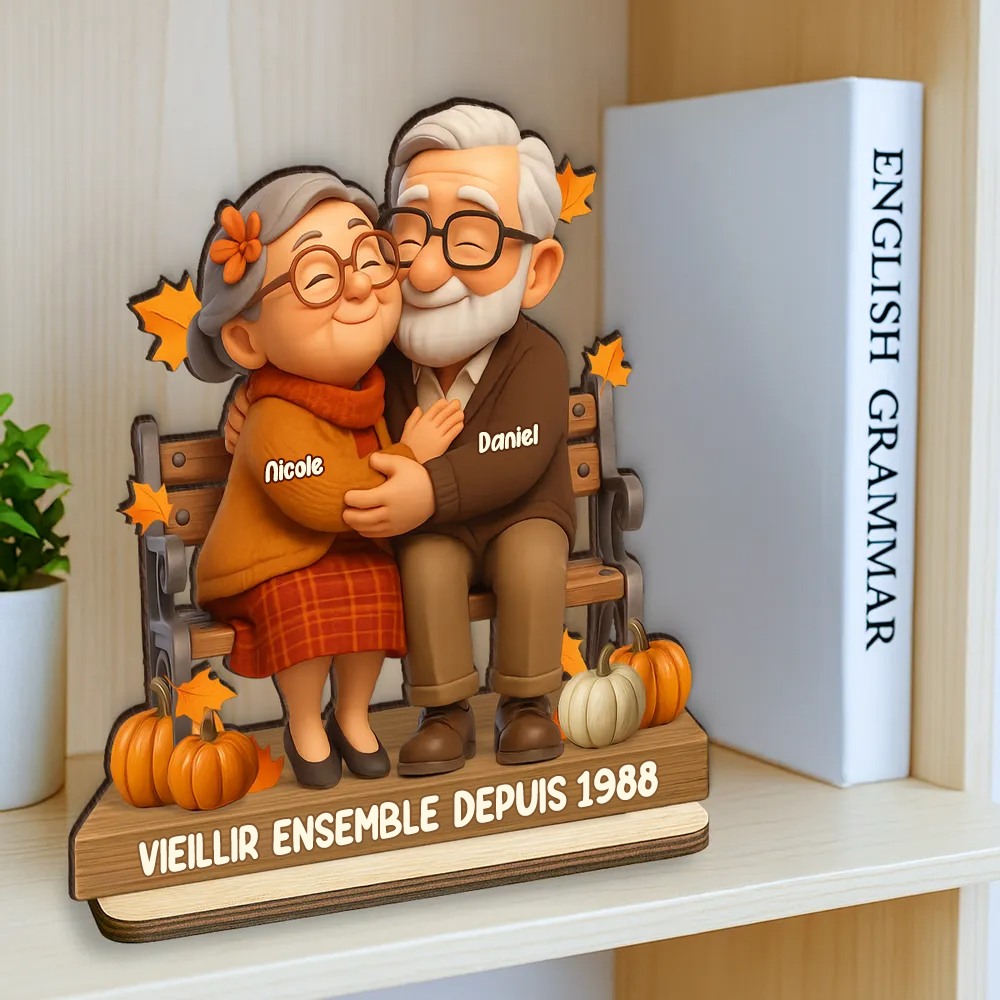 Plaque en bois personnalisée pour couple âgé avec noms et texte