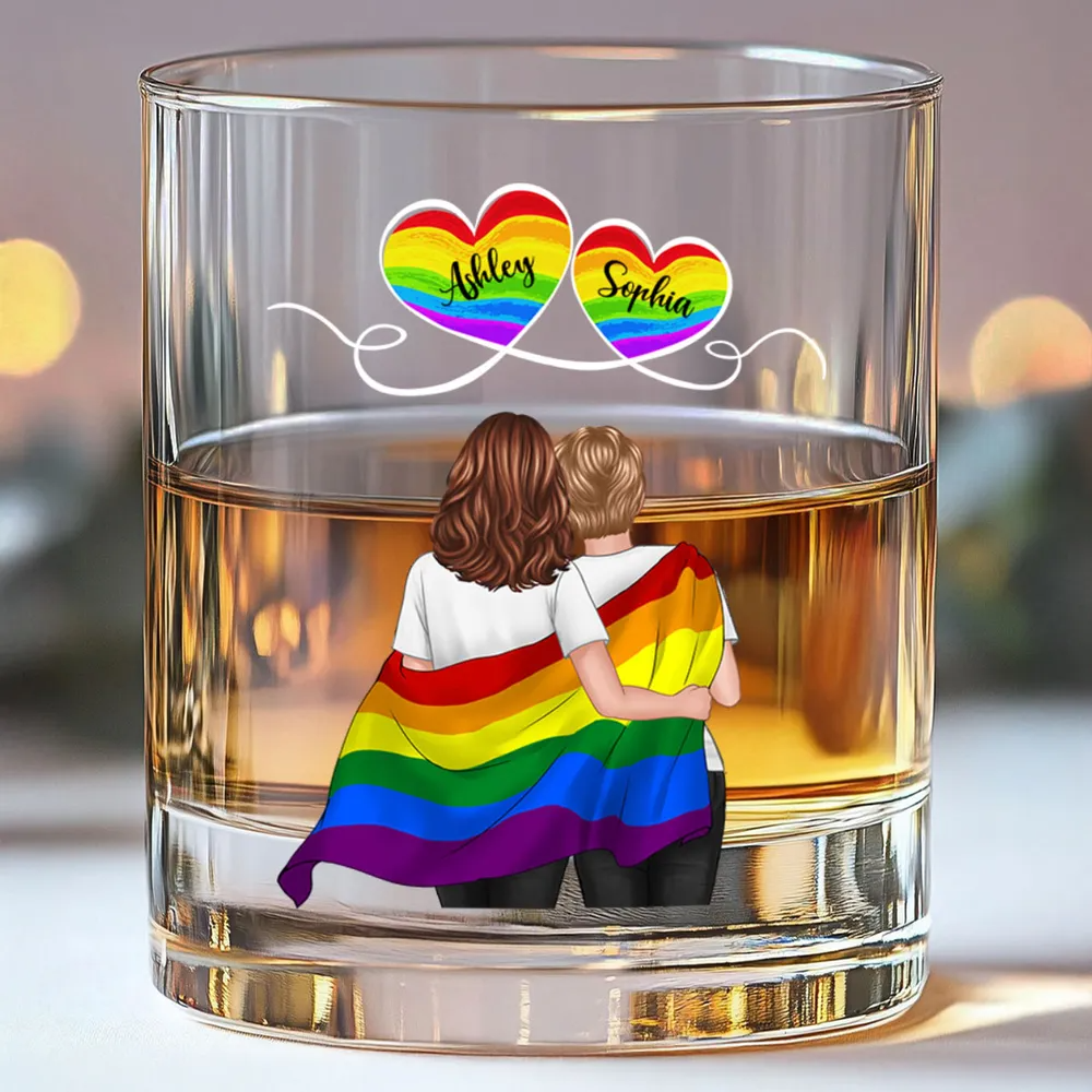 Couples arc-en-ciel – Verre à whisky personnalisé avec 2 personnages, pour couples LGBT