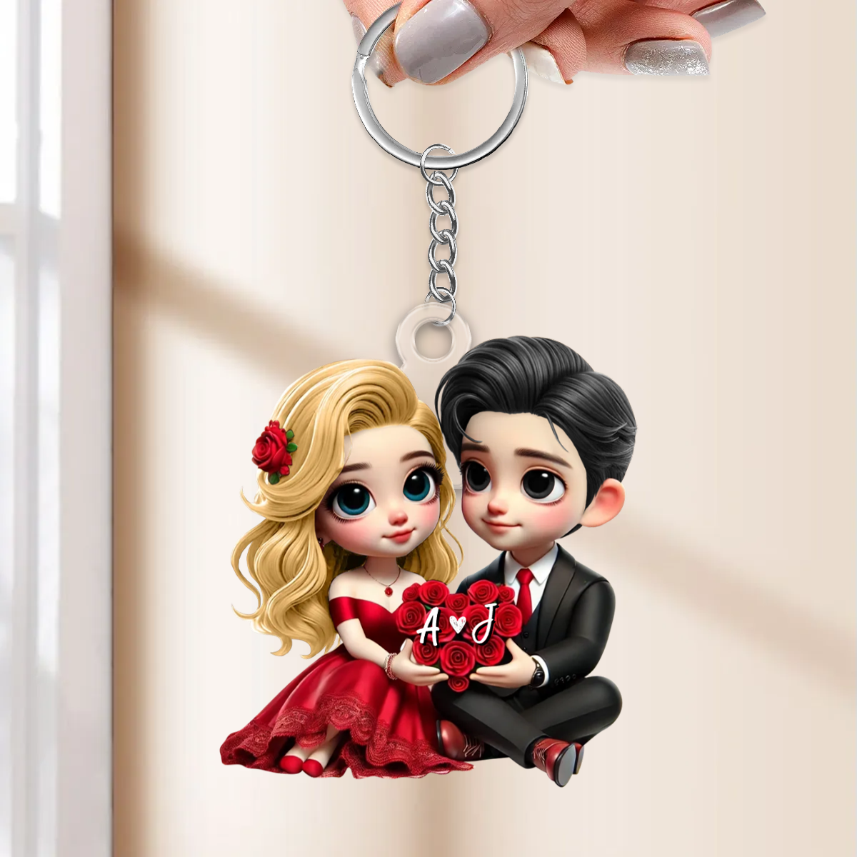Couple avec cœur – Porte-clés en acrylique personnalisé, cadeau pour couple