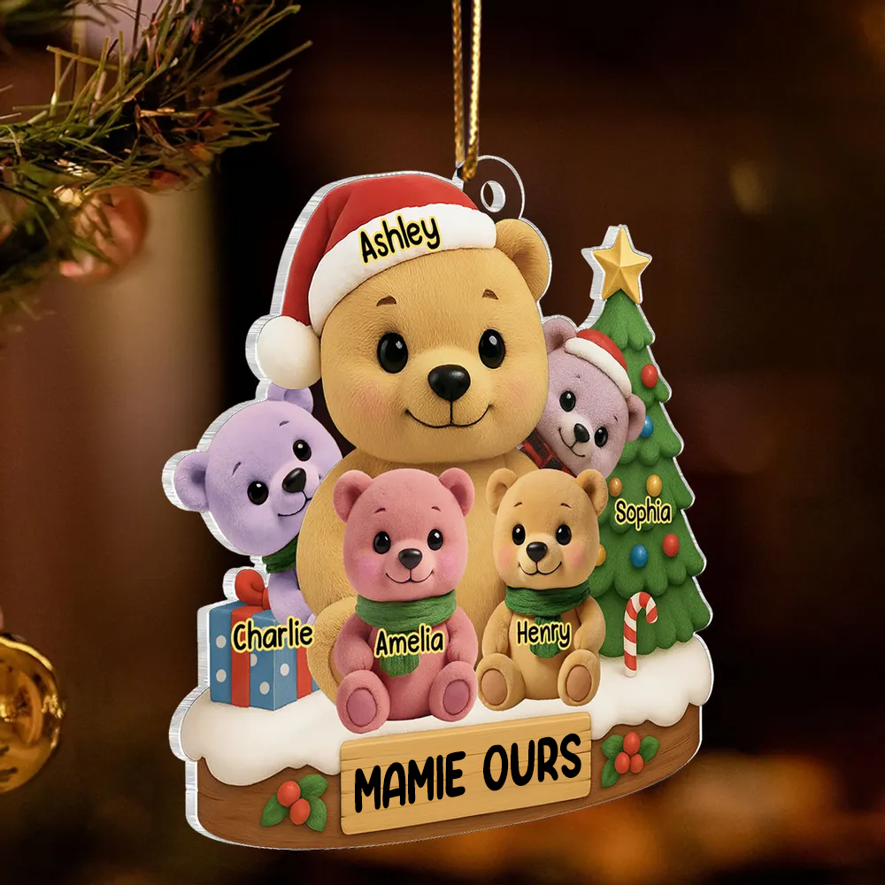 Ornement en acrylique personnalisé – Décoration de sapin avec motif d’ours, cadeau pour grand-mère
