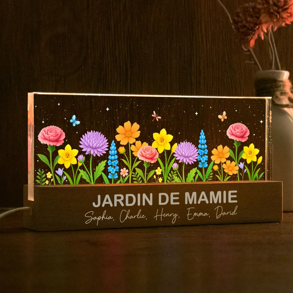 Veilleuse LED personnalisée avec motif floral – Cadeau pour mamie et maman