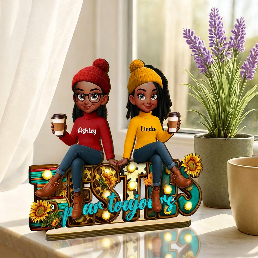Besties pour toujours - Tableau en bois personnalisé avec 2 à 6 femmes Cadeau pour amies