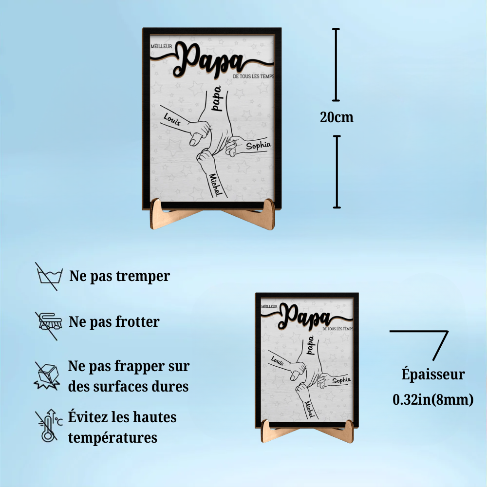 Tableau en bois personnalisé "Main dans la main" pour Papa, Maman, Papi et Mamie