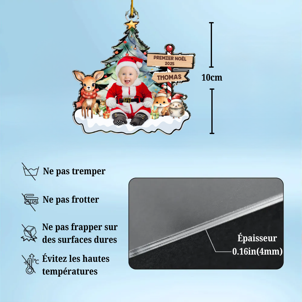 Premier Noël pour bébé Orement photo en acrylique pour Noël avec texte et nom
