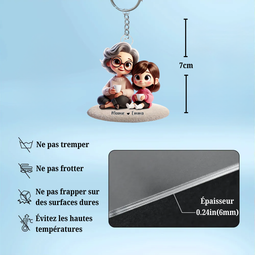 Porte-clés en acrylique personnalisé « Grand-mère et petit-enfant »