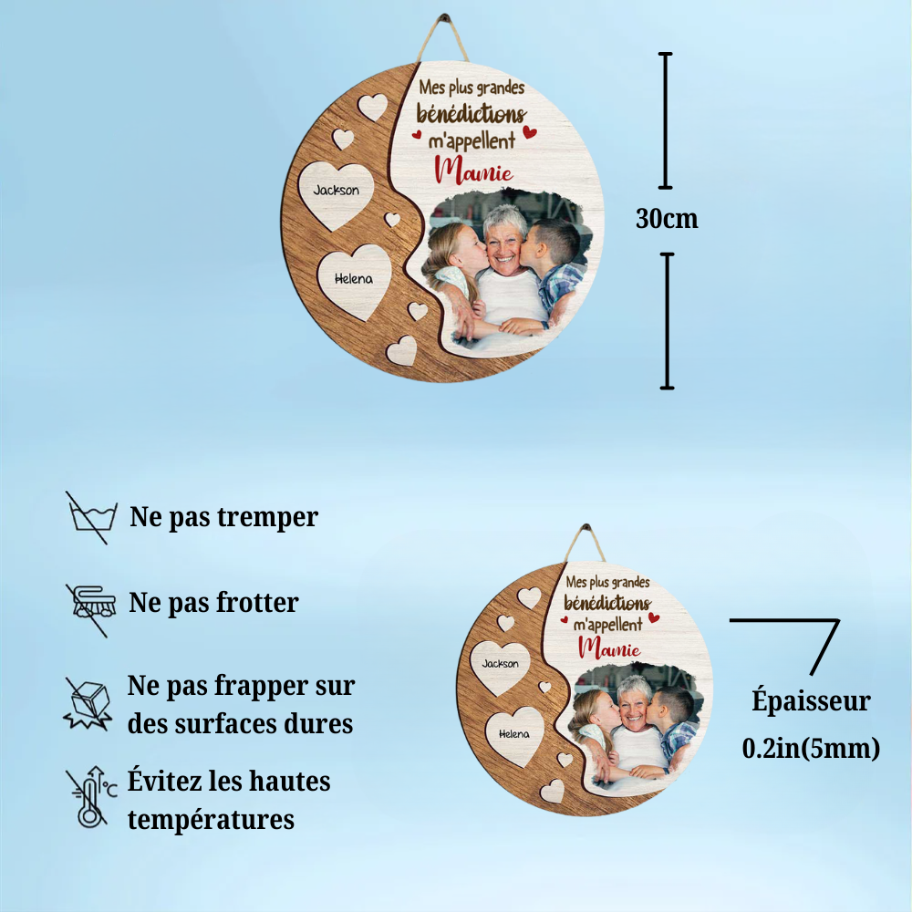 Pancarte en bois personnalisé avec photo et prénom – cadeau pour mamie