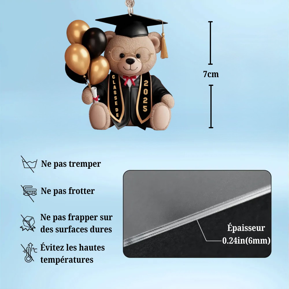 Porte-clés personnalisé "Ours avec ballons" pour la remise de diplôme