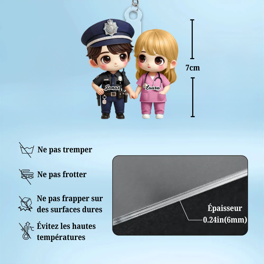 Porte-clés en acrylique Couple en tenue professionnelle – Cadeau pour couple