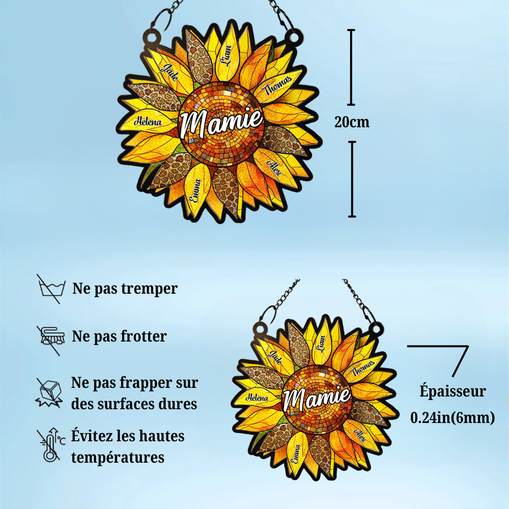 Attrape-soleil tournesol personnalisé avec prénom – Cadeau pour Mamie