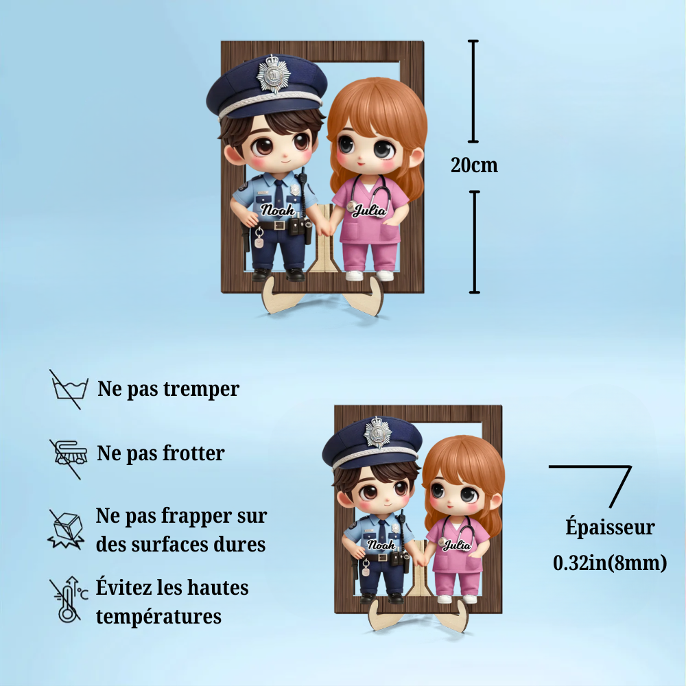 Plaque en bois personnalisée à 2 couches avec couple en tenue professionnelle