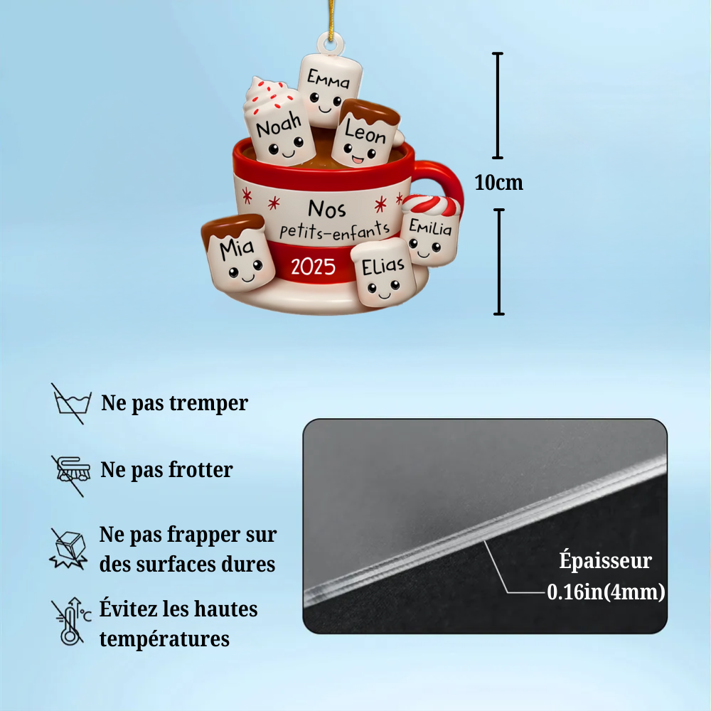 Ornement en acrylique personnalisé - Cadeaux de Noël personnalisés pour grand-père, grand-mère - Nos petits marshmallows
