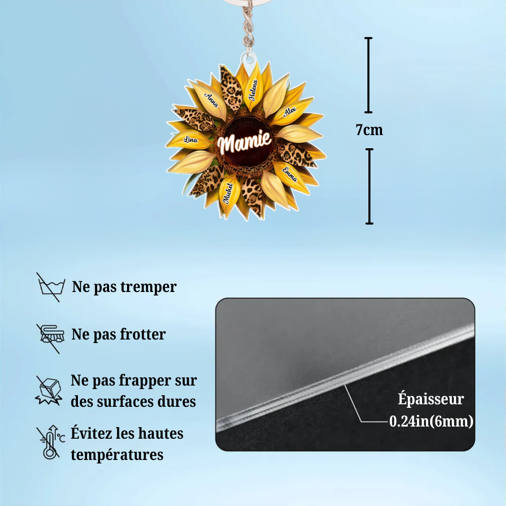 Porte-clés tournesol personnalisé pour maman et mamie