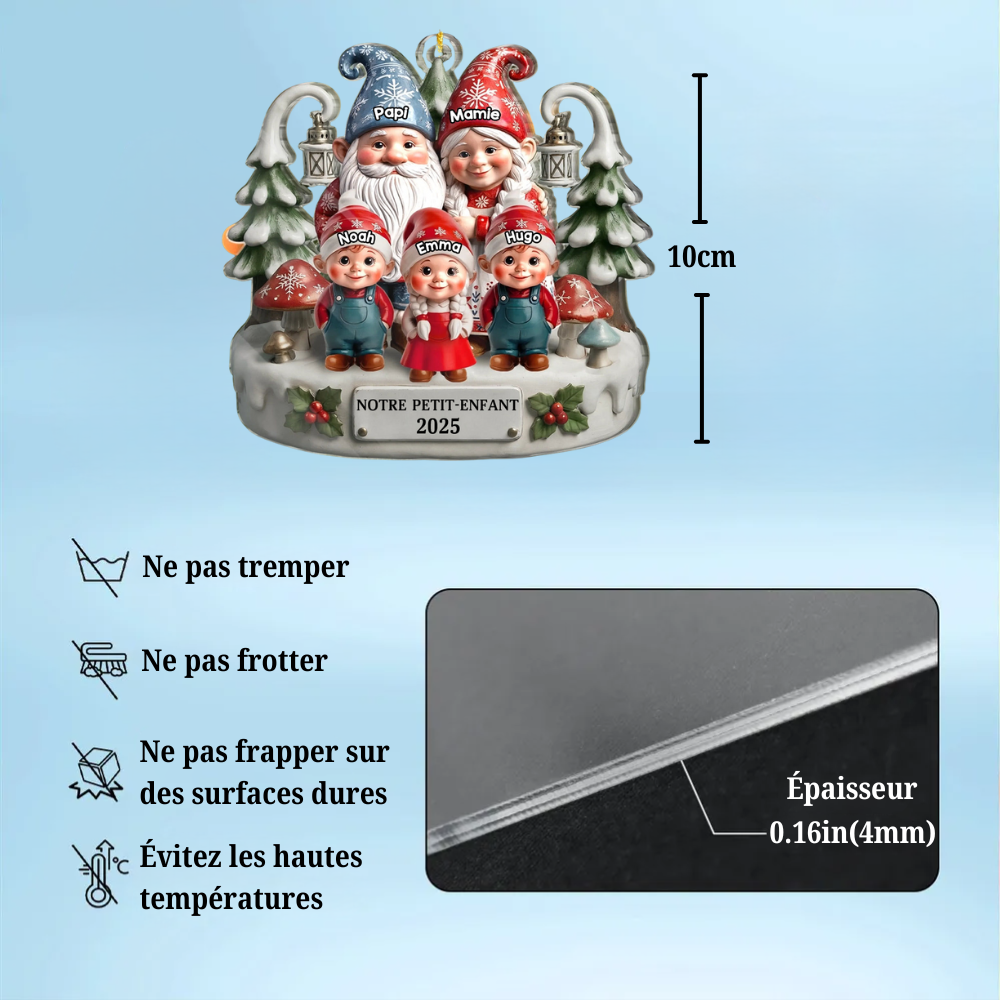 Famille de nains- Orement en acrylique avec 1 à 15 enfants Décorations de Noël pour parents et grands-parents