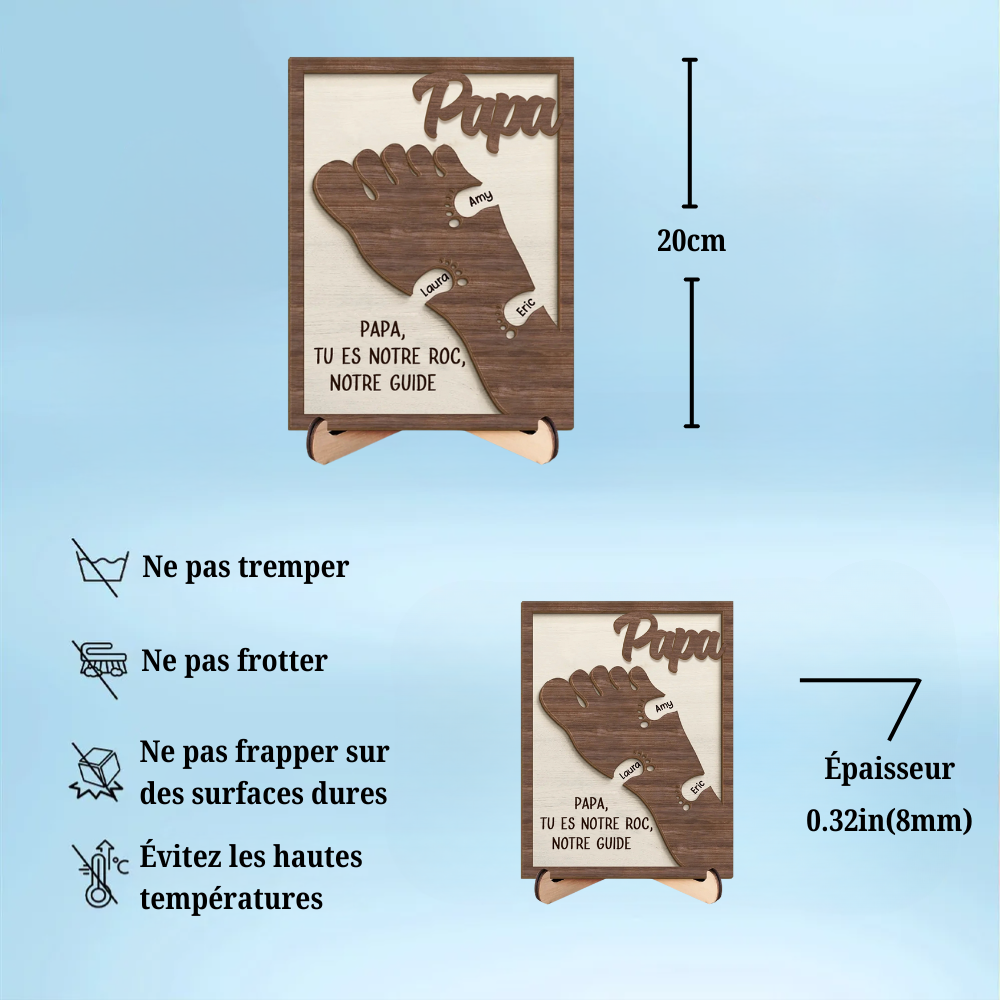 Plaque en bois personnalisée – Empreintes pour Papa