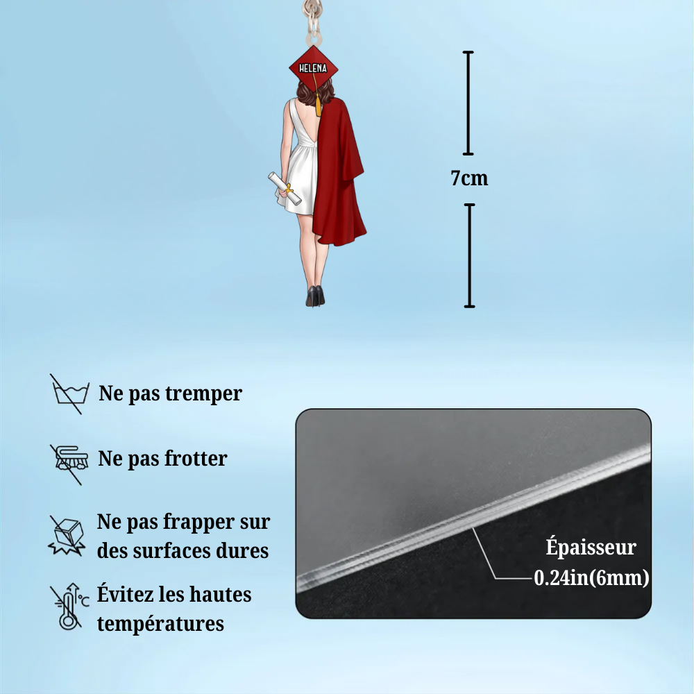 Porte-clés personnalisé en acrylique pour remise de diplôme – Fille et garçon