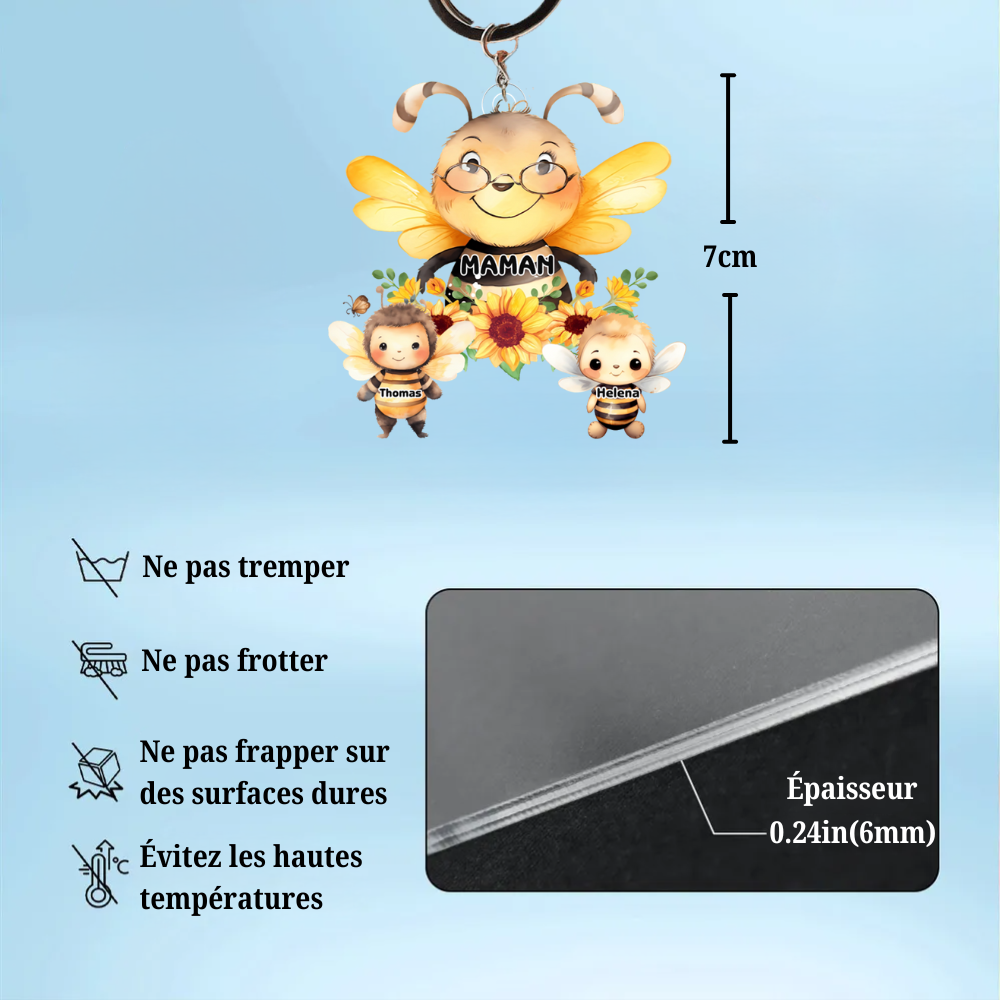Porte-clés personnalisé avec des abeilles – Cadeau pour maman et mamie