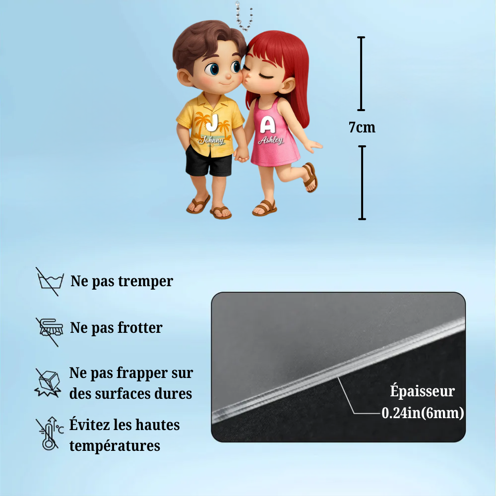 Porte-clés de voiture personnalisé en acrylique – Cadeau estival pour couples