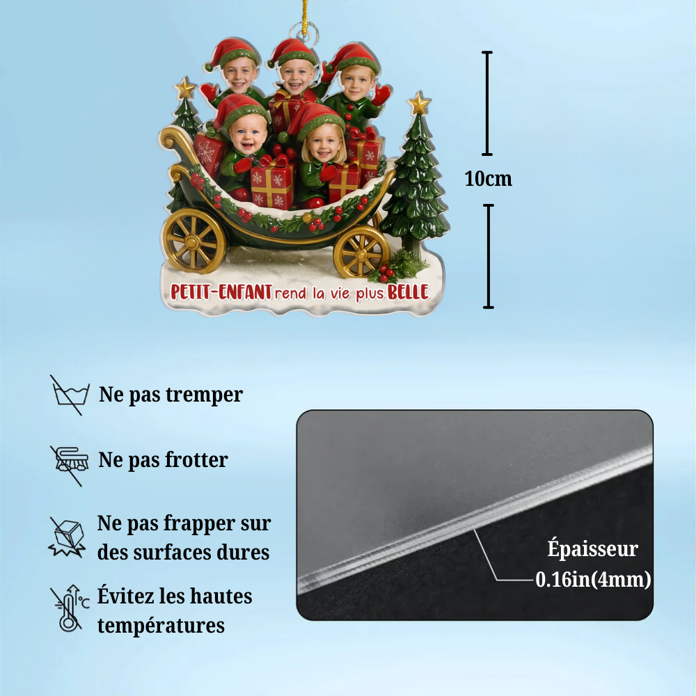 Pendentif en acrylique avec photos et texte – Décoration de sapin de Noël personnalisée pour mamie et papi